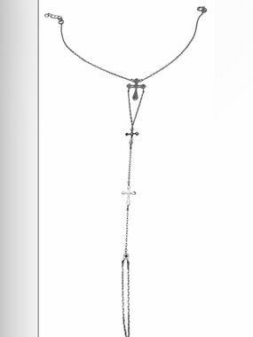 Elegant Sterling Silver Cross Y-Bracelet Rosary for Women 7.5”